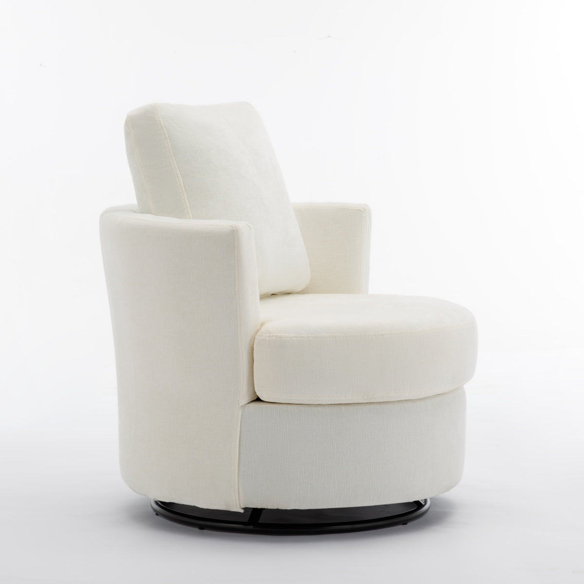 Chenille Swivel Armchair with Back Cushion Pillow, Thick Foam Pad, Ivory