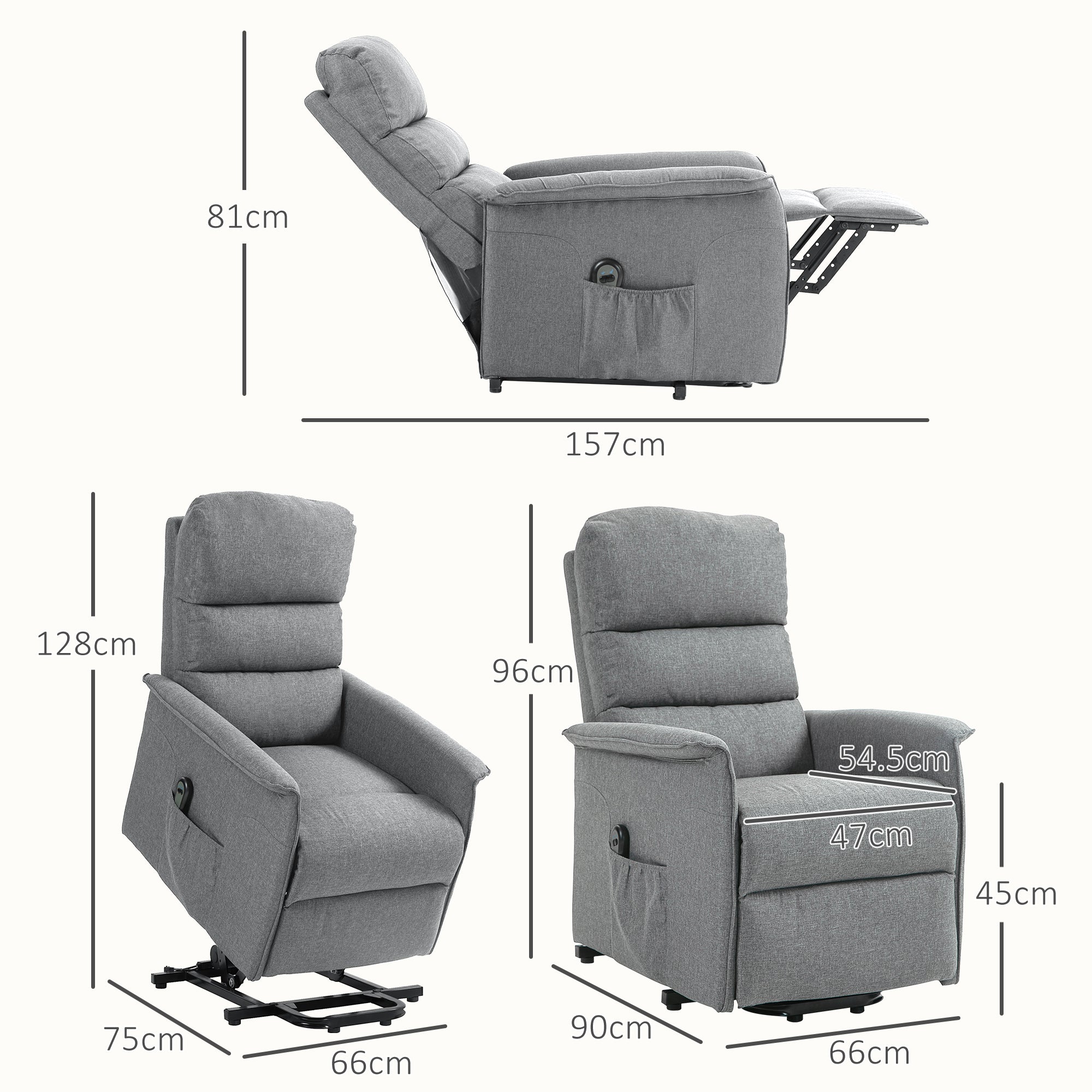 Electric Riser Recline Armchair with Footrest - Grey