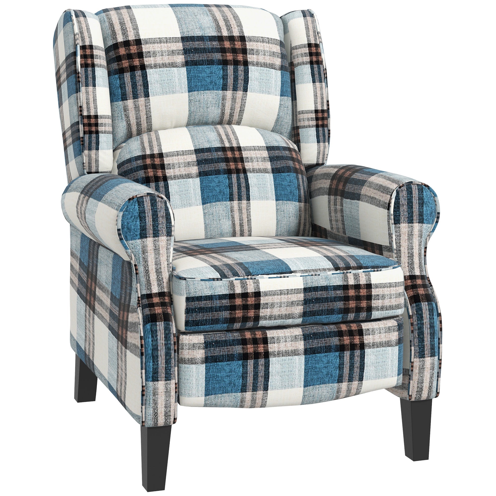 Wingback Reclining Chair Push Back Armchair with Footrest Wood Legs Blue