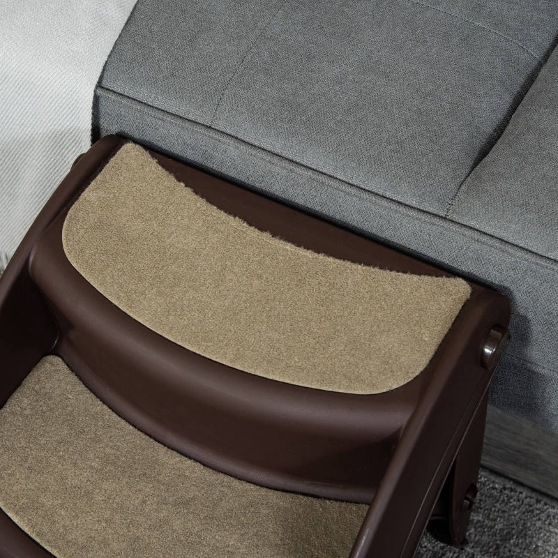 Foldable Pet Stairs 3-Step Design with Non-slip Mats, Brown