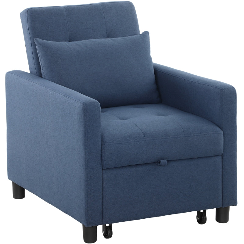 3-In-1 Chair Bed, Adjustable Sleeper Chair with Footrest, Blue