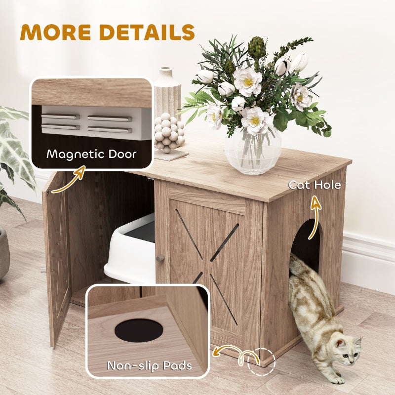 Cat Litter Box Enclosure, Double Doors Side Entrance Non-Slip Pads, Walnut Brown