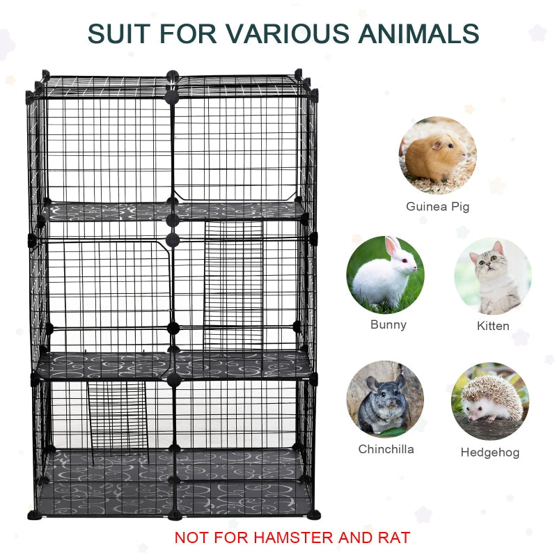 Pet Playpen Cage Enclosure, 39 Panels 3 Doors 2 Ramps, Metal Wire Fence Black