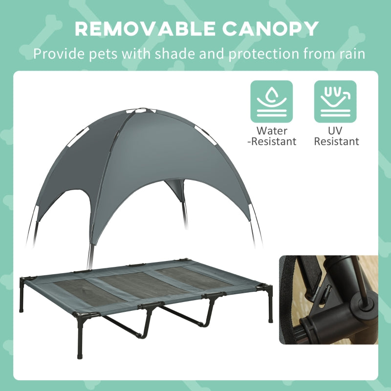 Raised Dog Bed Waterproof Elevated Pet Cot with UV Protection Canopy, Grey