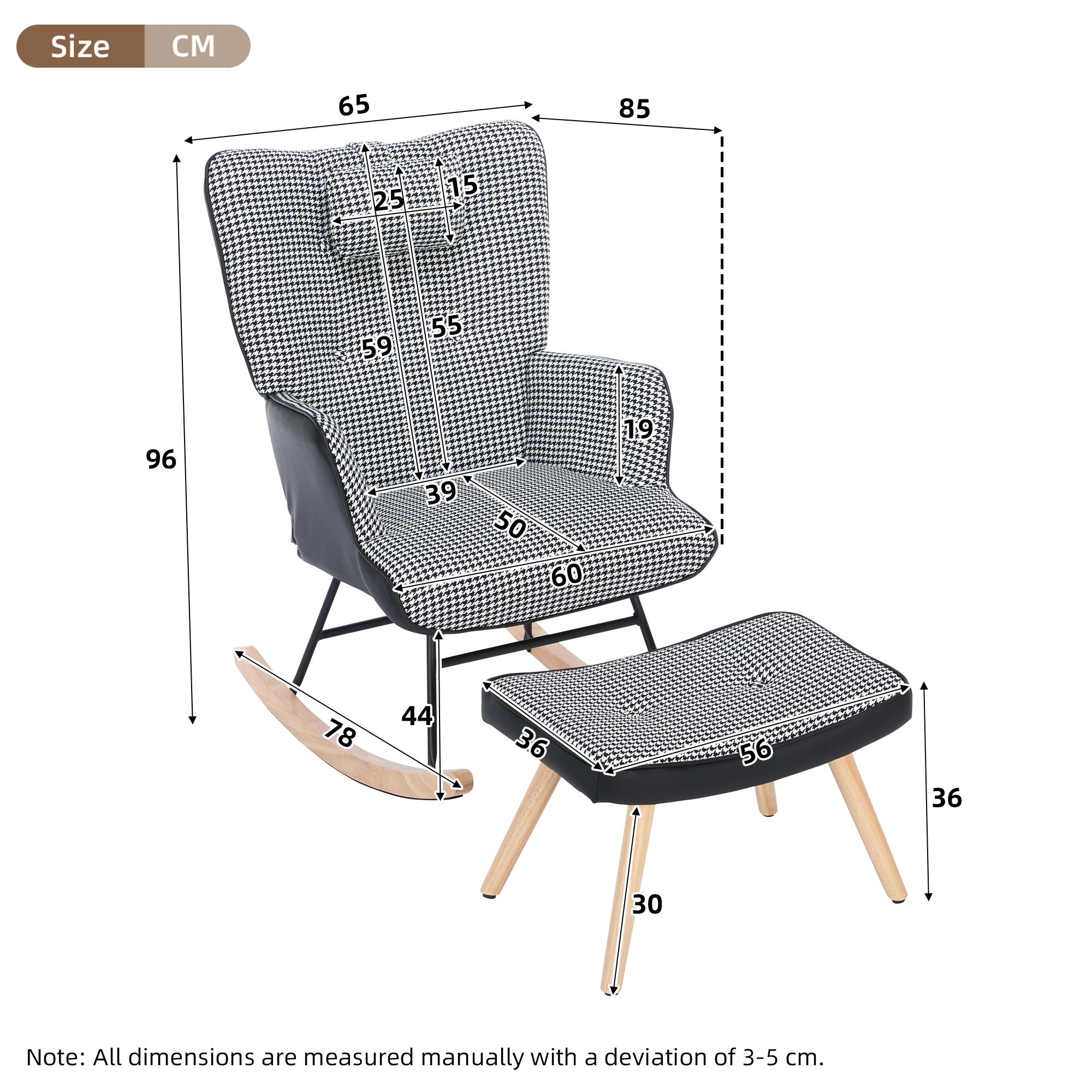 Rocking Chairs for Adults, Fabric Relaxing Recliner Chair with Solid Wood Legs