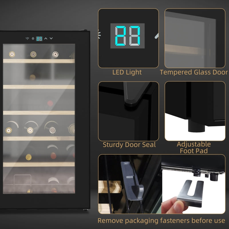 24 Bottle Wine Fridge with Glass Door, LED Light, Digital Touch Screen, Black