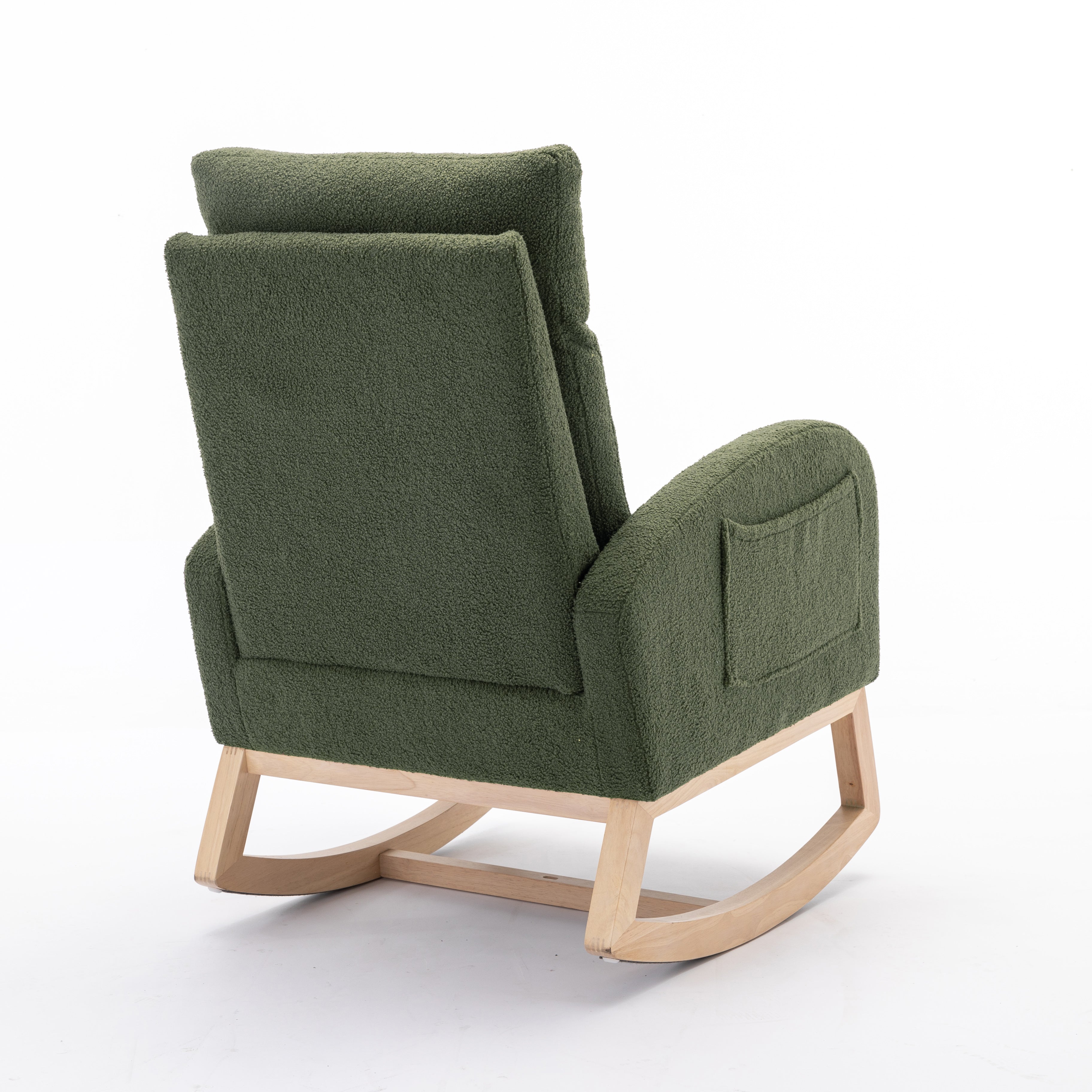 Mid Century Modern Teddy Fabric Upholstered Rocking Chair Padded Seat For Living Room Bedroom, Green