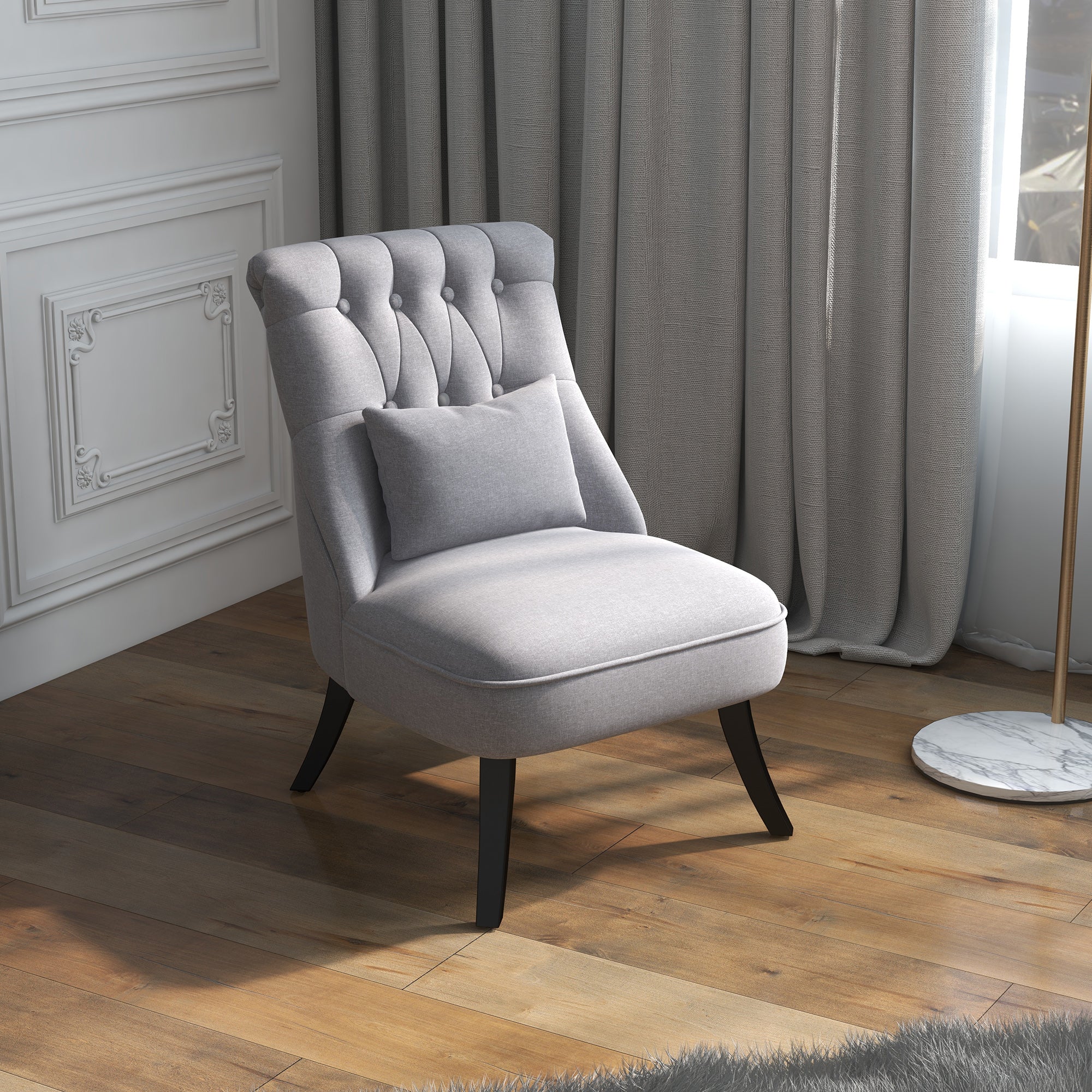 Fabric Single Sofa Tub Chair with Solid Wood Legs, Grey Upholstered