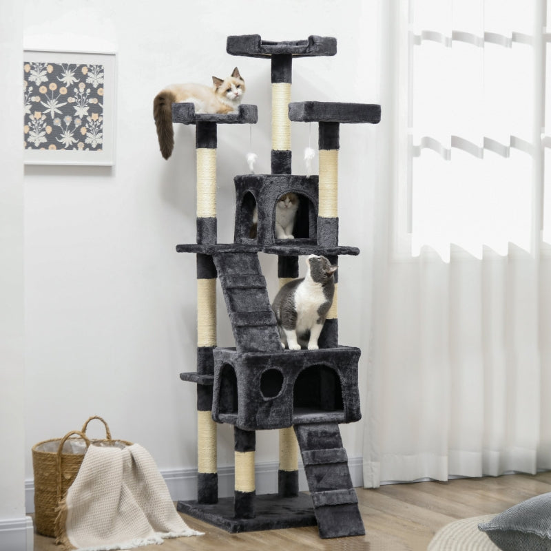 Cat Tree, 173cm Scratching House Activity Play Centre, Charcoal Grey
