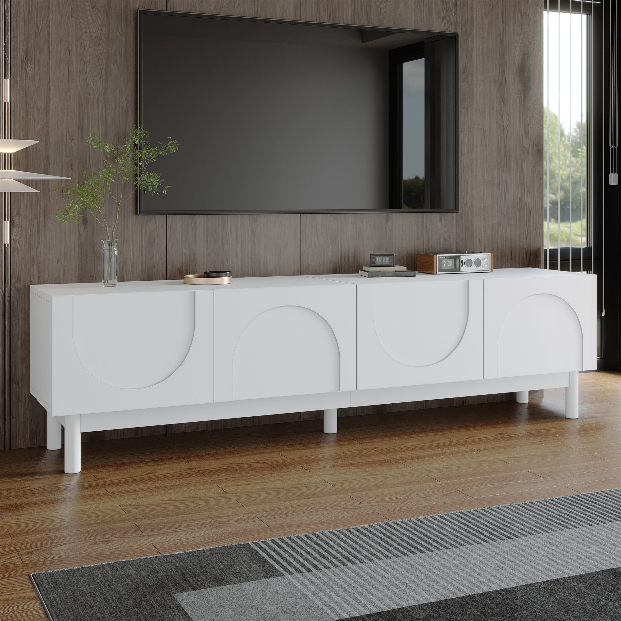 TV Cabinet with Curved Wave-Shaped Doors, Shelves, and Stabilizing Legs