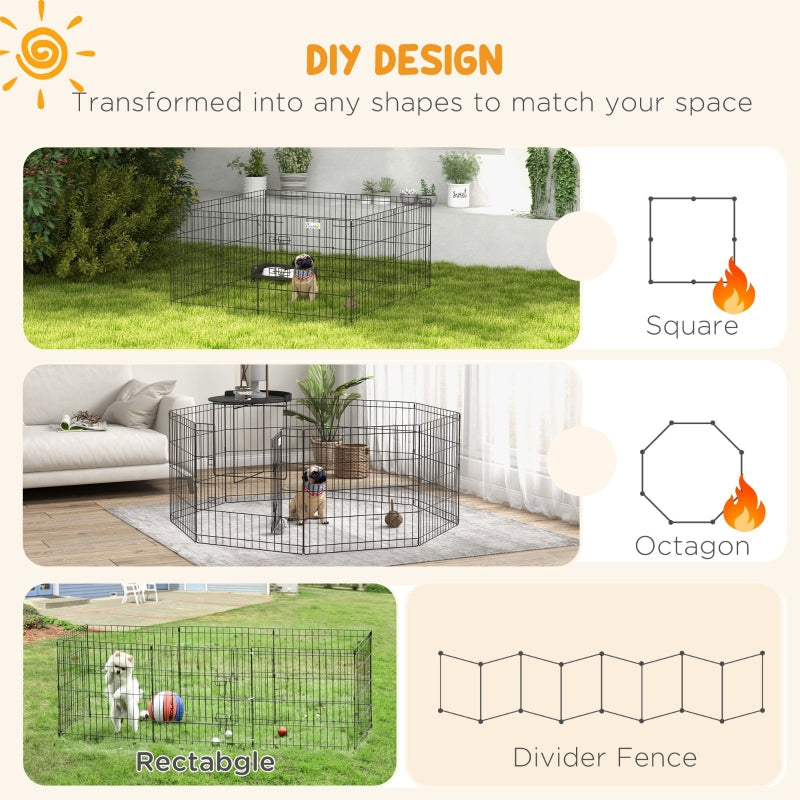 Dog Playpen, Puppy Pen, Eight-Panel Metal Fence, Black