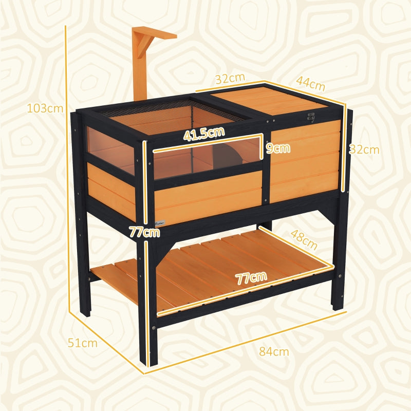 Tortoise House, Wooden, with Shelter, Run, Shelf, Lamp Holder, Tray, Yellow