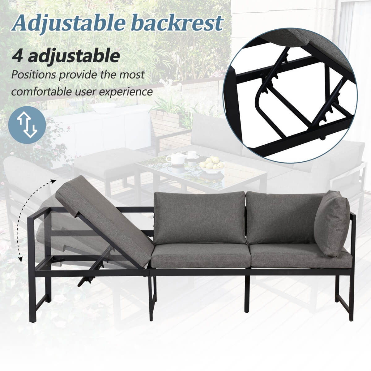 Outdoor Garden Lounge Sofa Set – Reclining Corner Seating with Adjustable Backrests and Cushions Included