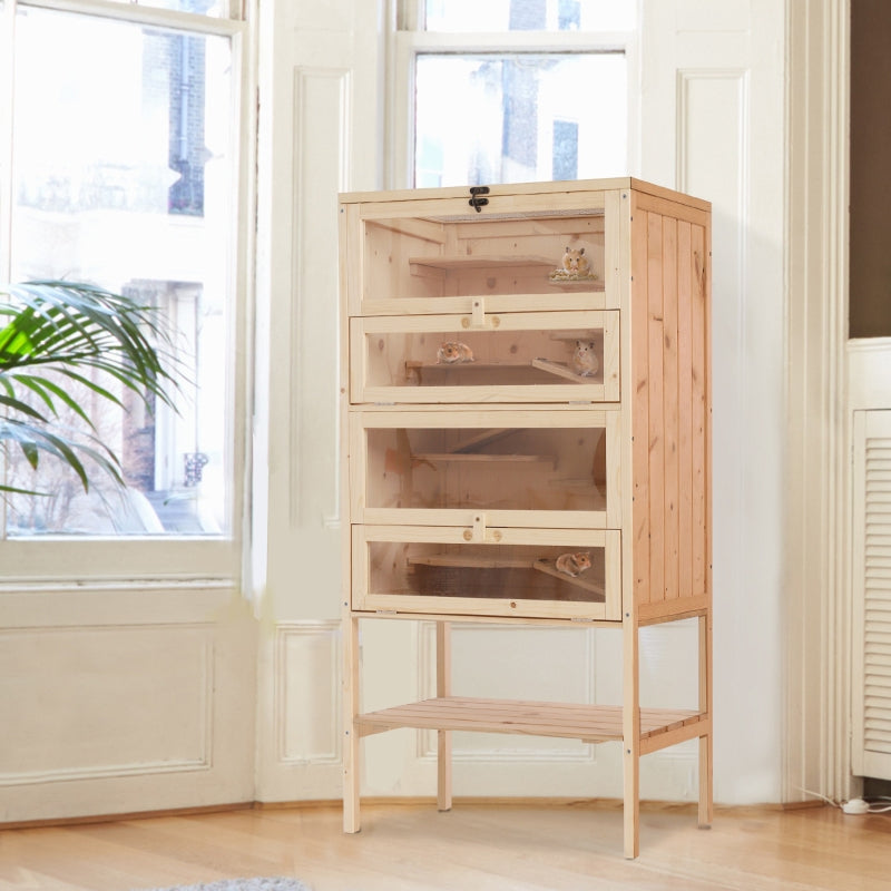 Hamster Cage, Large 4 Layers with Tall Bottom & Storage Shelf, Wooden