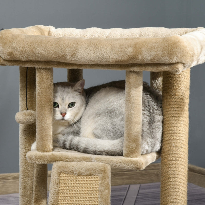Cat Tree Tower, Scratching Post Climbing Activity Centre with Jute Pad & Toy Ball, House - Coffee