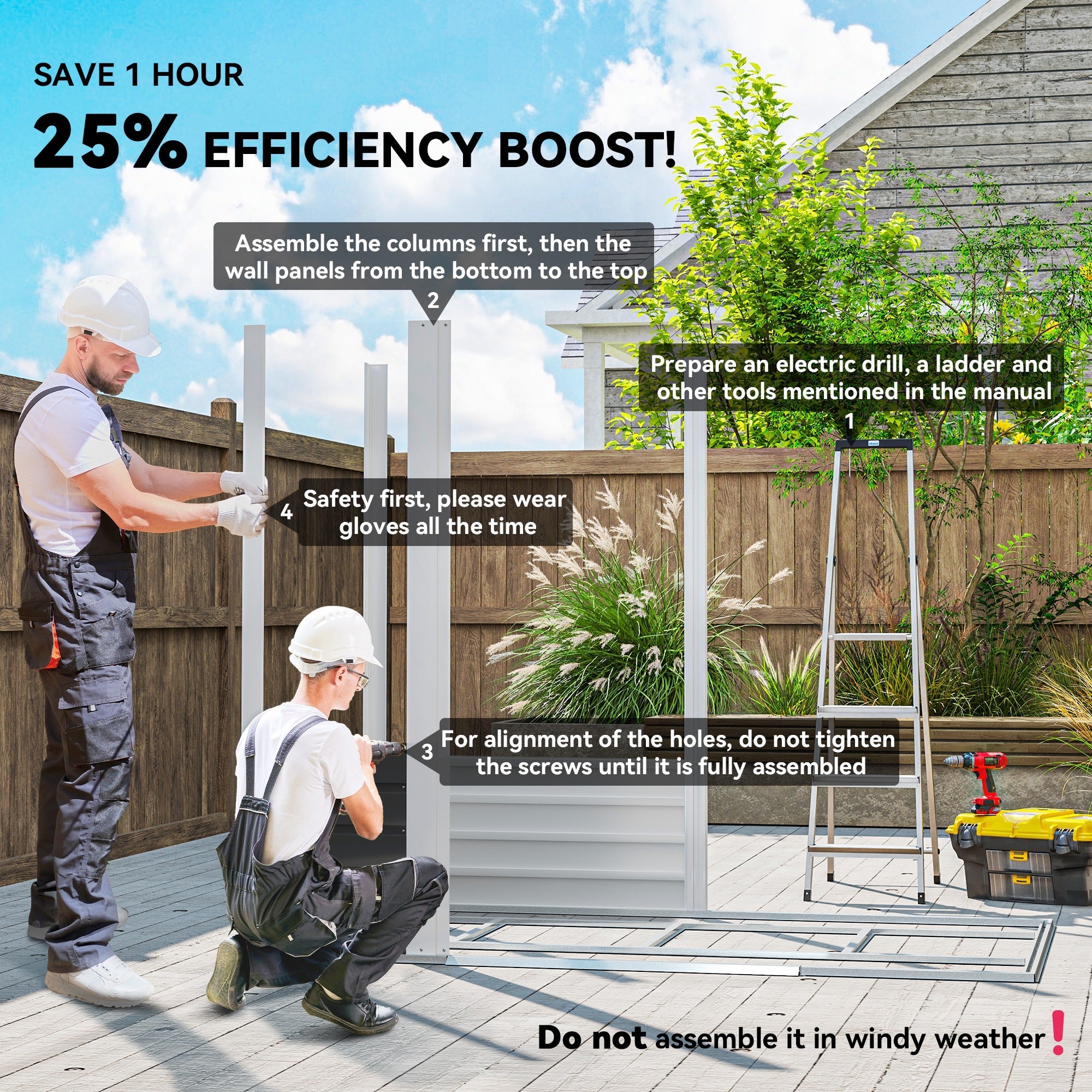 Garden Shed 7x4ft, Easy Assemble, Galvanised Steel Frame, Double Doors, Dark Grey