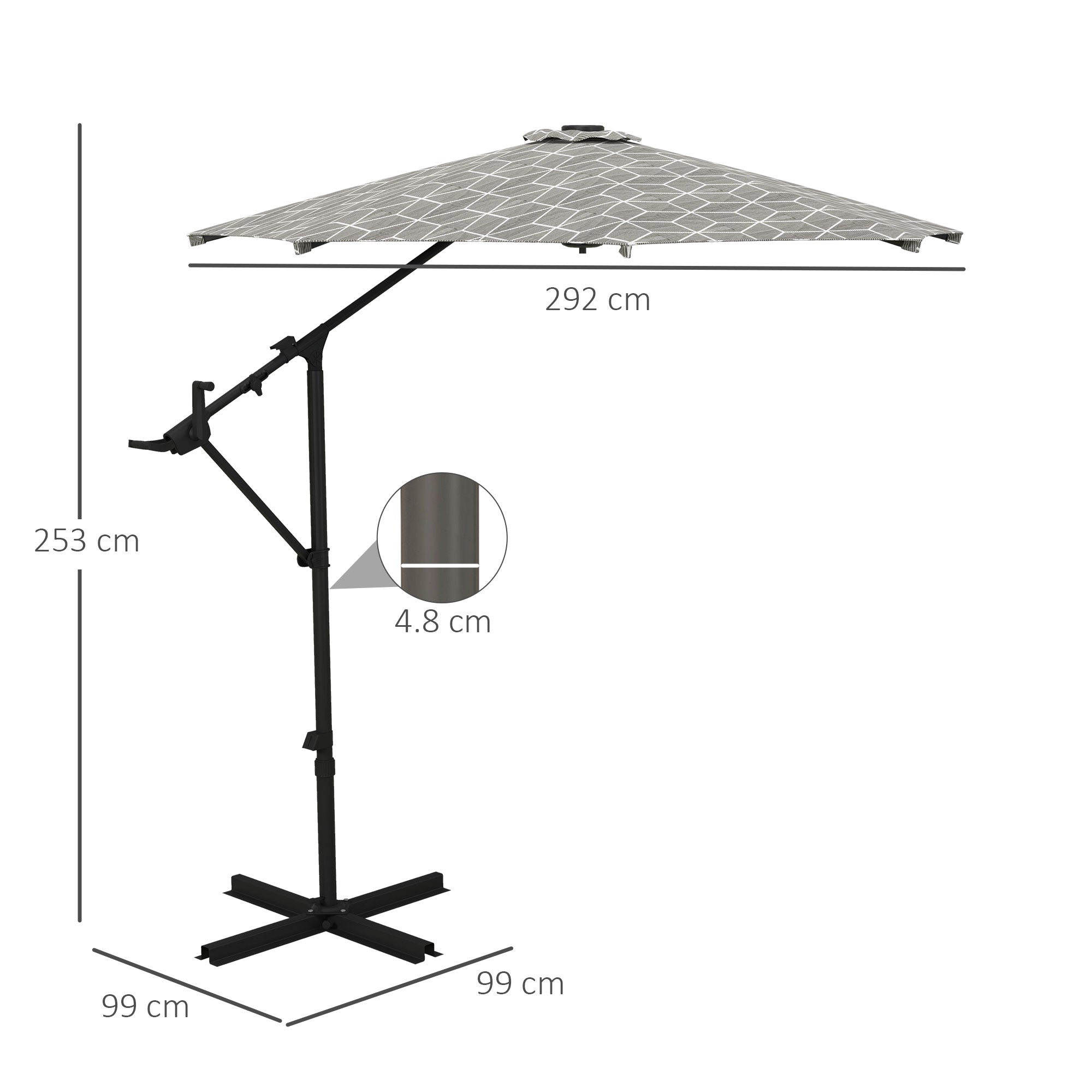 Convertible Cantilever Parasol, 3m, 360?? Rotation, Black and White