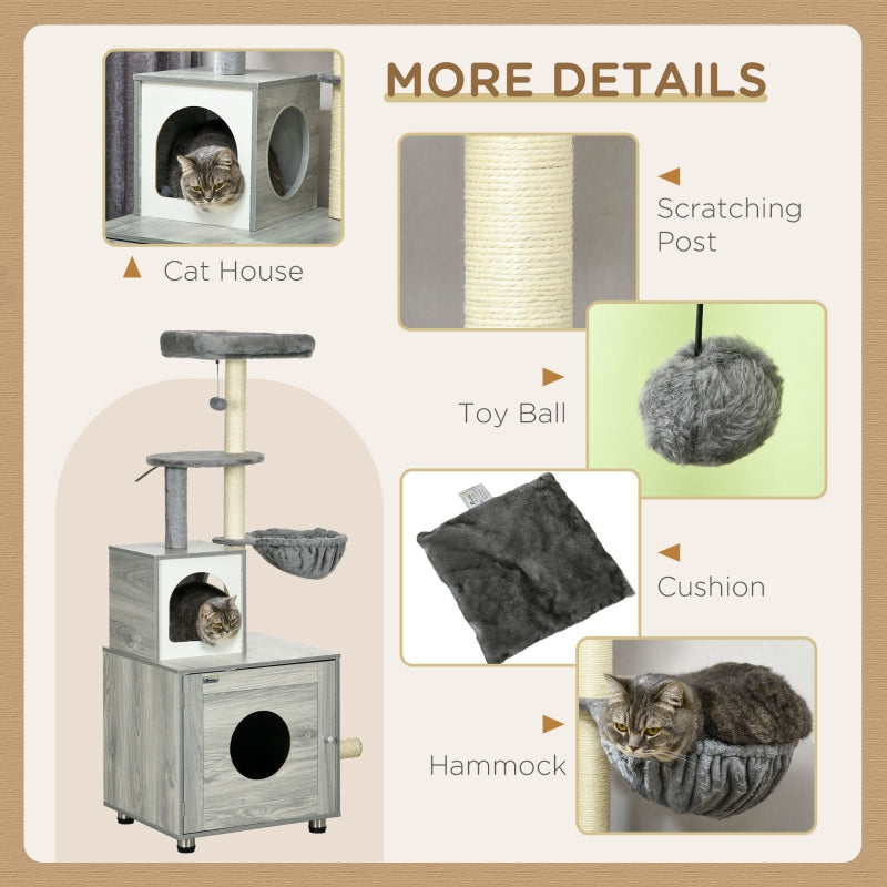 Enclosed Cat Litter Box, Cat House, Cat Bed, Scratching Posts, Platforms, Grey