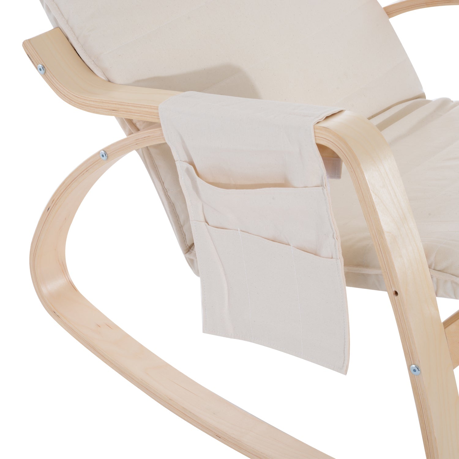 Rocking Lounge Chair Recliner with Adjustable Footrest, Side Pocket, Cream White