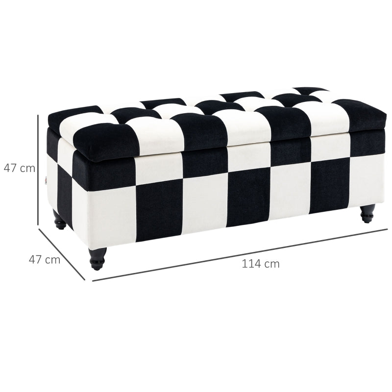 Velvet Storage Ottoman, Button-Tufted Footstool Toy Chest, White and Black