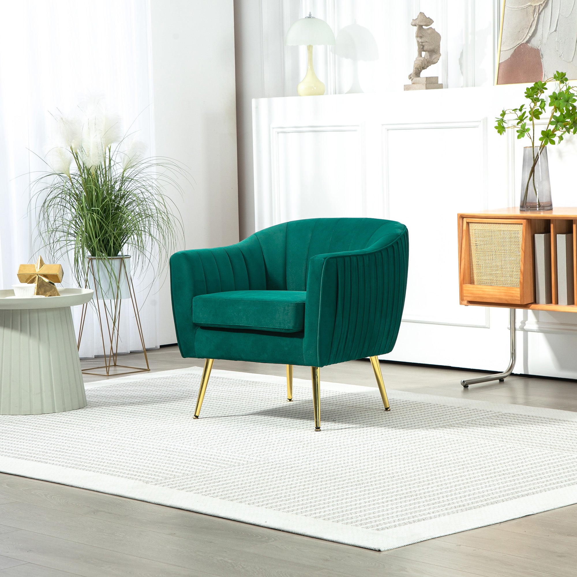Velvet-Feel Accent Chair with Shell Back - Green