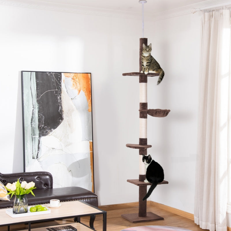 Cat Tree for Indoor Cats, 5-Tier Tower Climbing Activity Center Scratching Post Adjustable Height, Brown