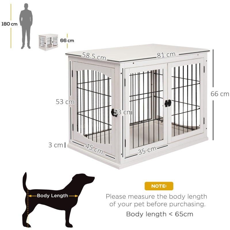 Dog Crate Furniture, Pet Kennel House with 2 Doors, White