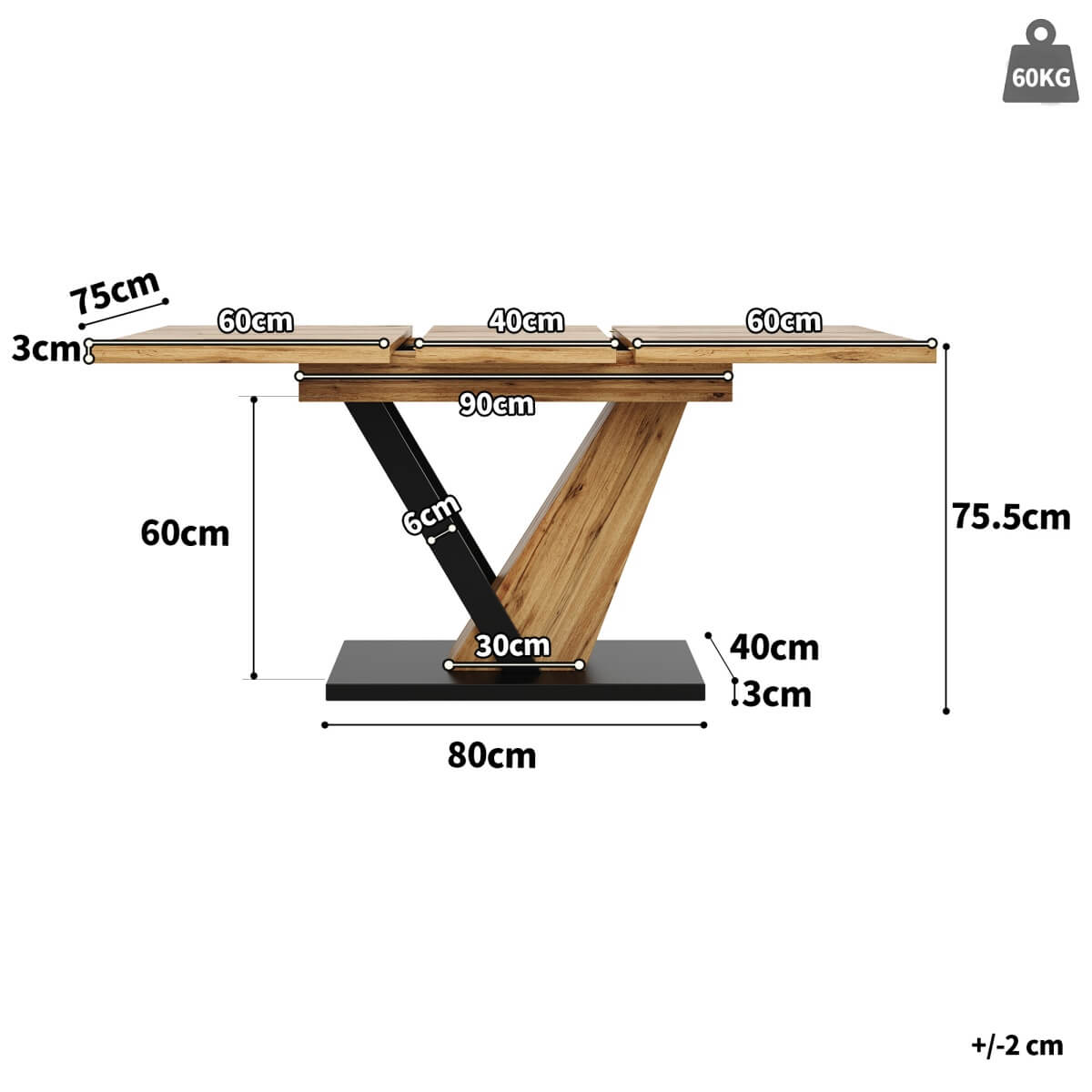 Extendable Dining Table – 120–160cm Wood Grain Table for Kitchen & Living Room