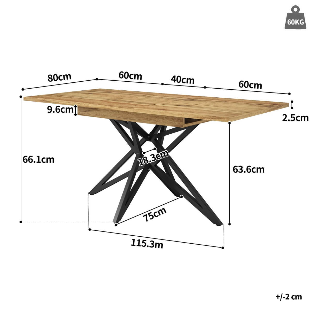 Extendable Dining Table 120–160cm – Star Base Table with Metal Legs