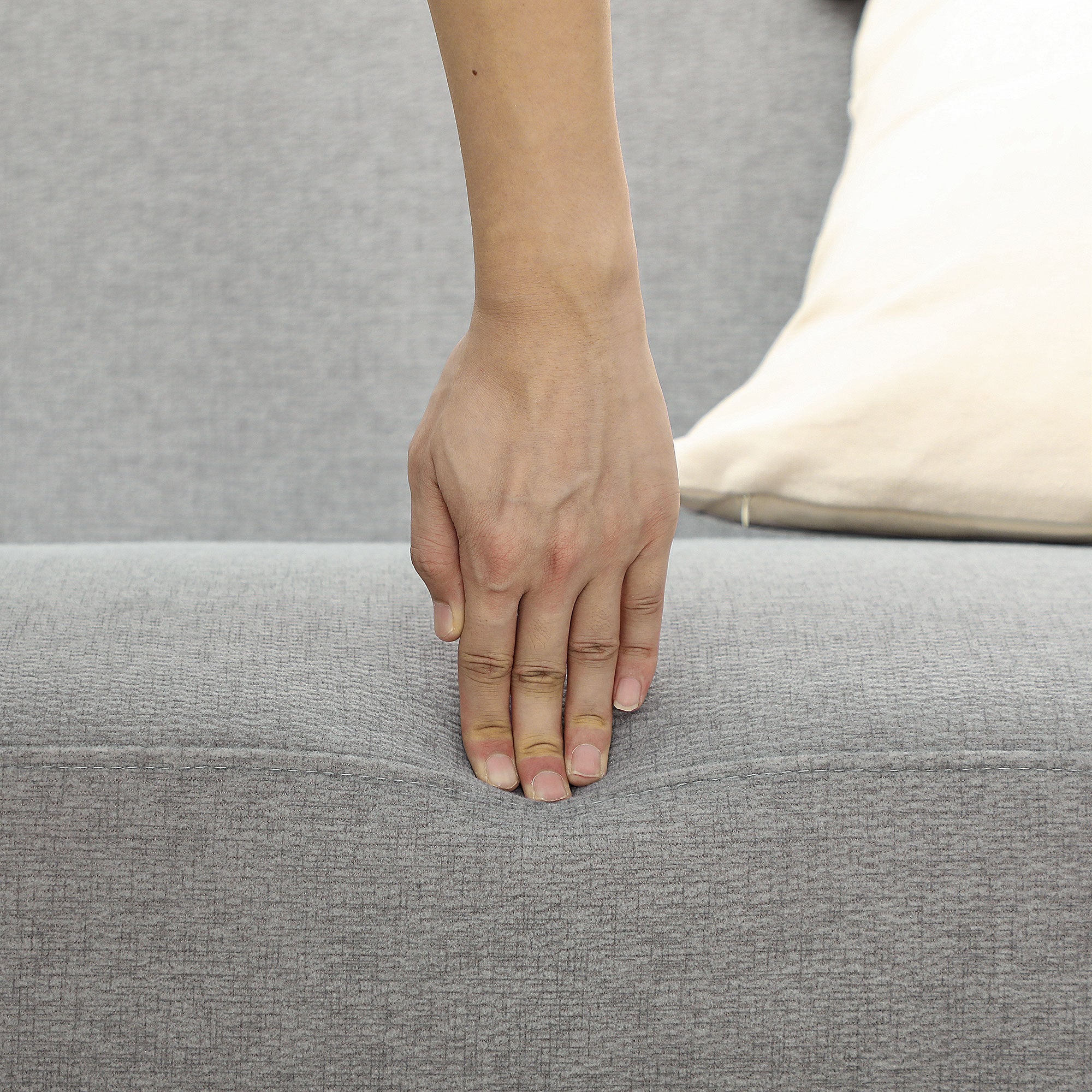 Velvet Feel Fabric 2 Seater Sofa with 21cm Thick Padding and Wood Legs, Grey