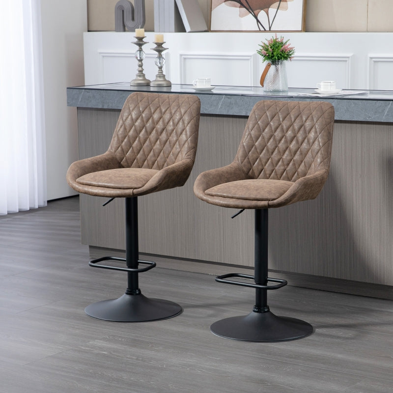 Bar Stools, Retro Faux Leather, Set of Two - Brown