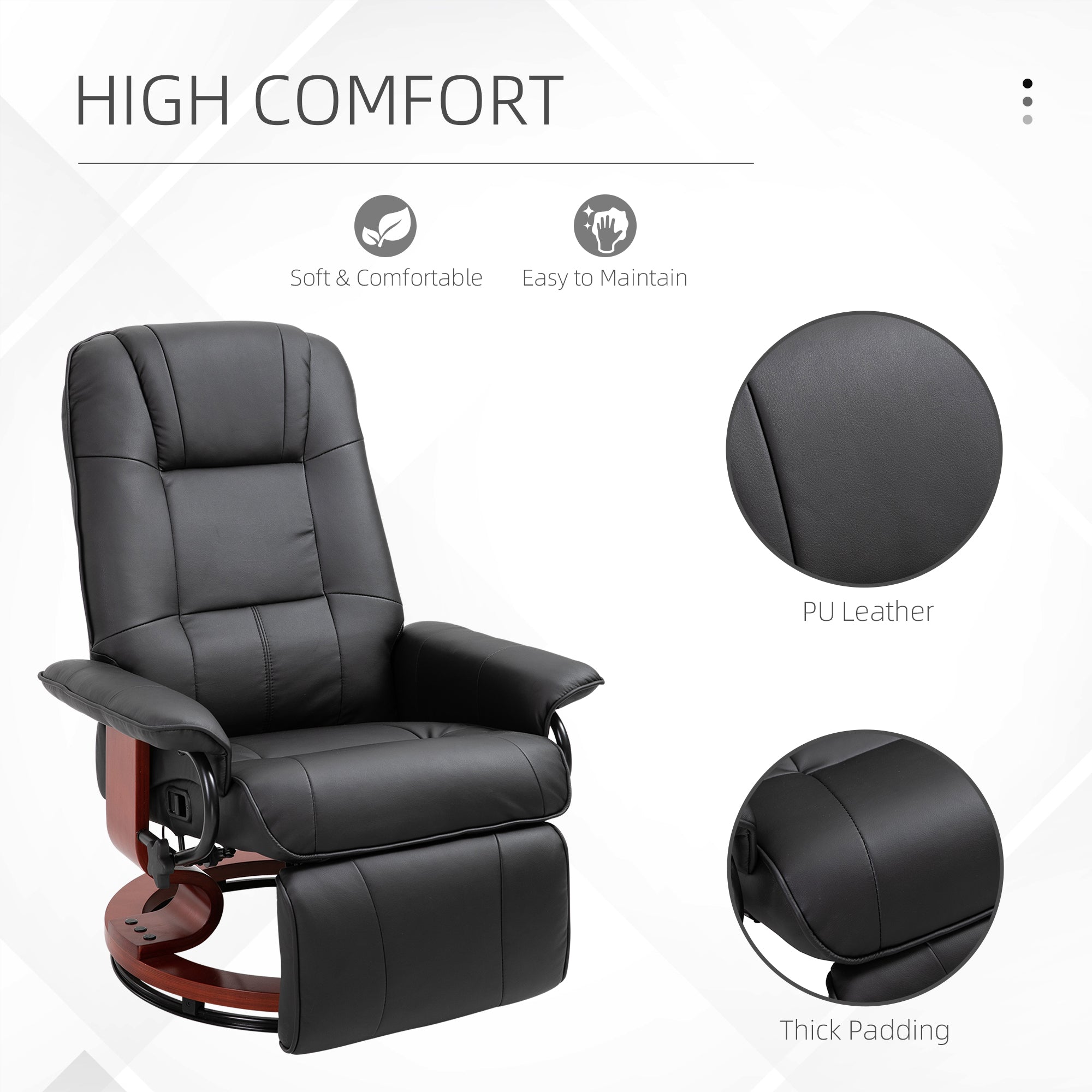 Swivel Recliner Chair with Footstool, Manual Recliner Armchair, Faux Leather, Black