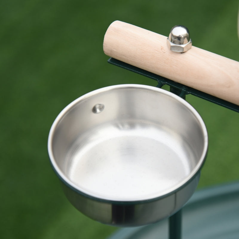 Bird Perch Stand, Four Wheels Feeding Bowls, Green