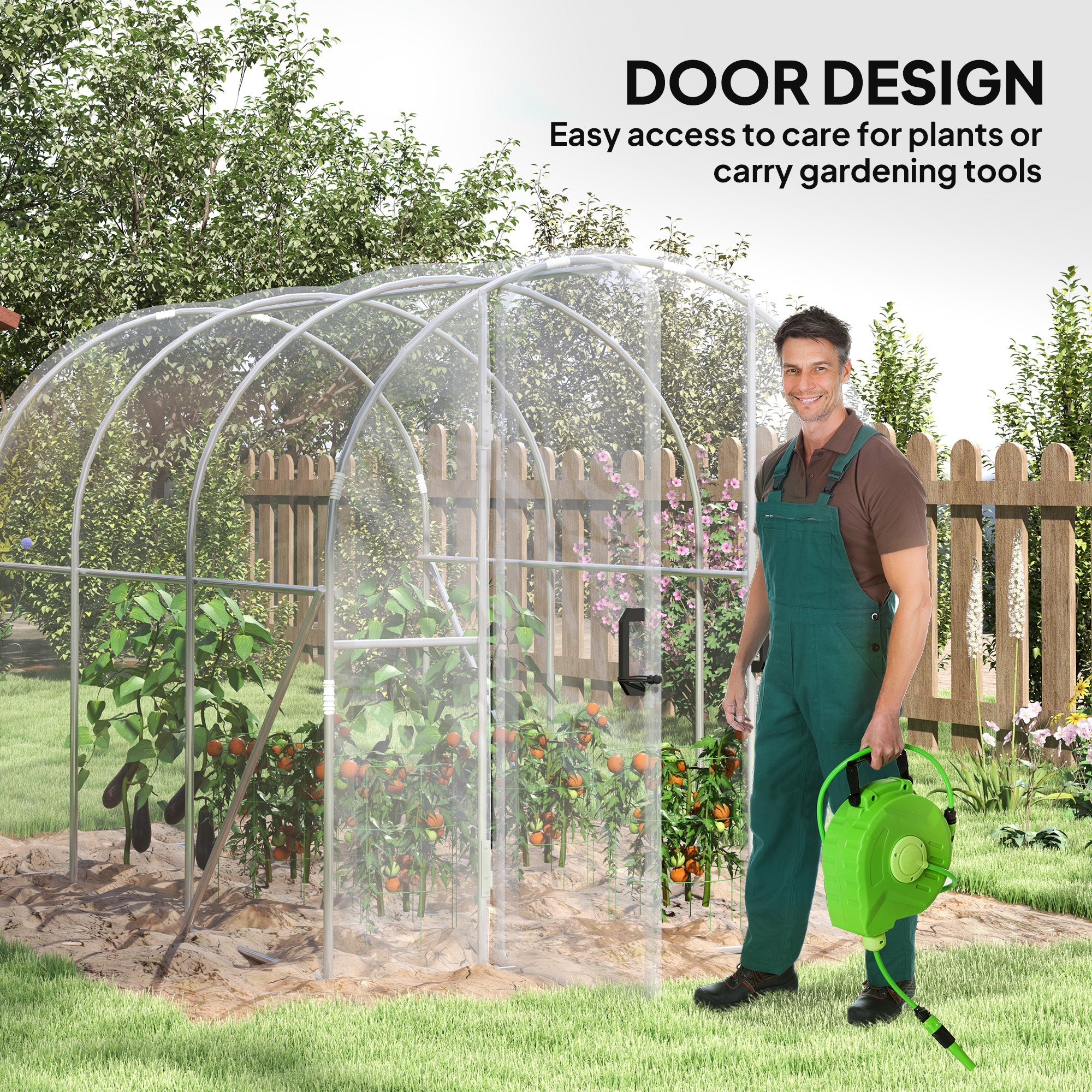 Polytunnel Greenhouse Walk-in Grow House, PE Cover Galvanised Steel Frame, Clear