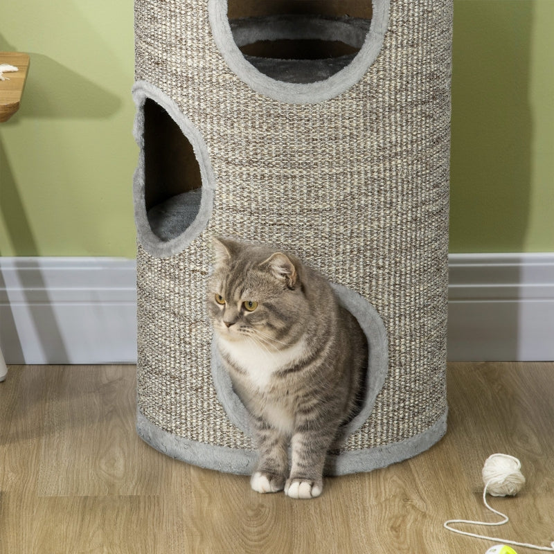 Cat Climbing Frame, Sisal Covered, Cosy Platform - Light Grey