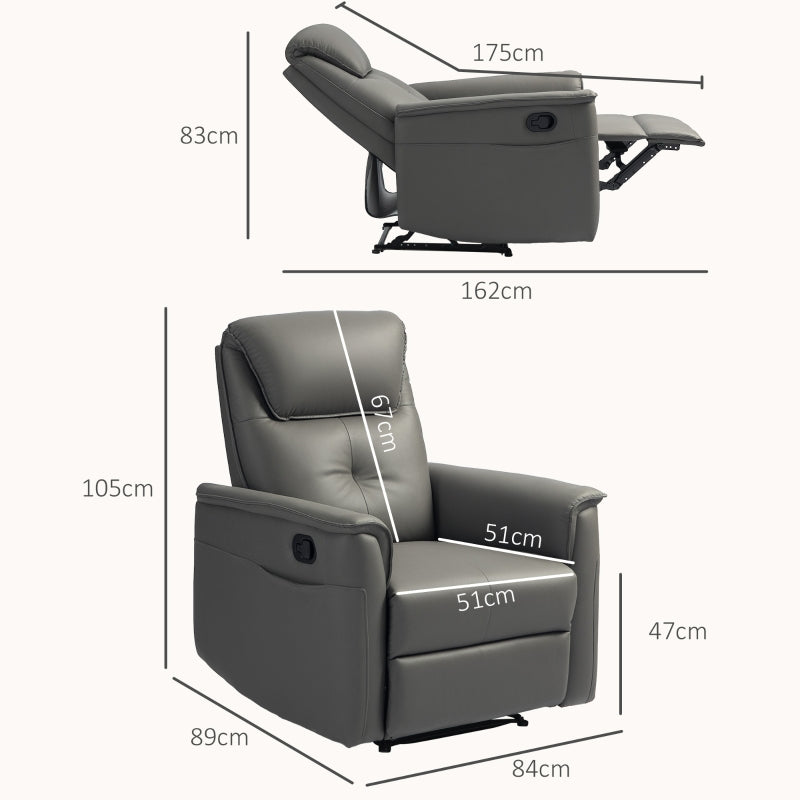 Recliner Armchair with Adjustable Leg Rest, Side Pockets, Microfibre Light Grey