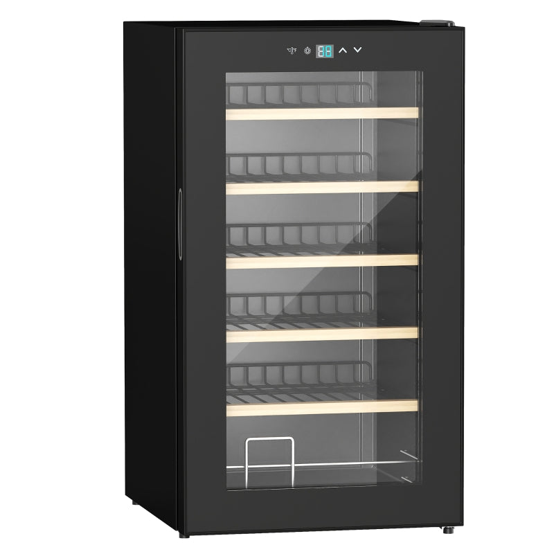 24 Bottle Wine Fridge with Glass Door, LED Light, Digital Touch Screen, Black