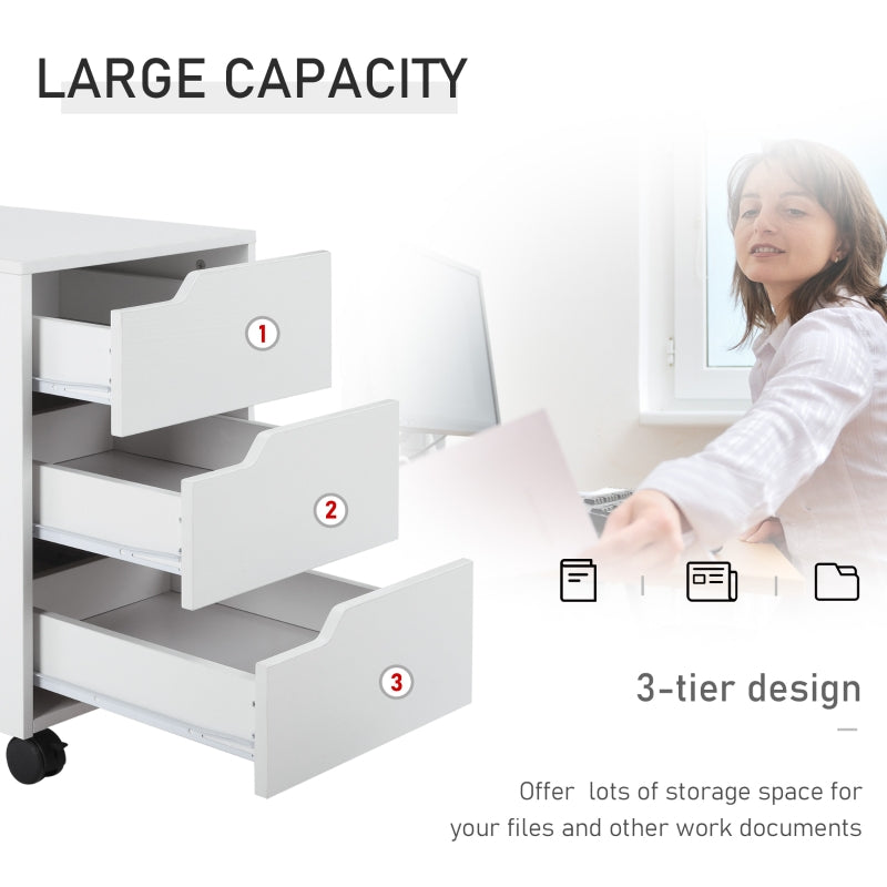 3 Drawer Mobile File Cabinet with Wheels, White