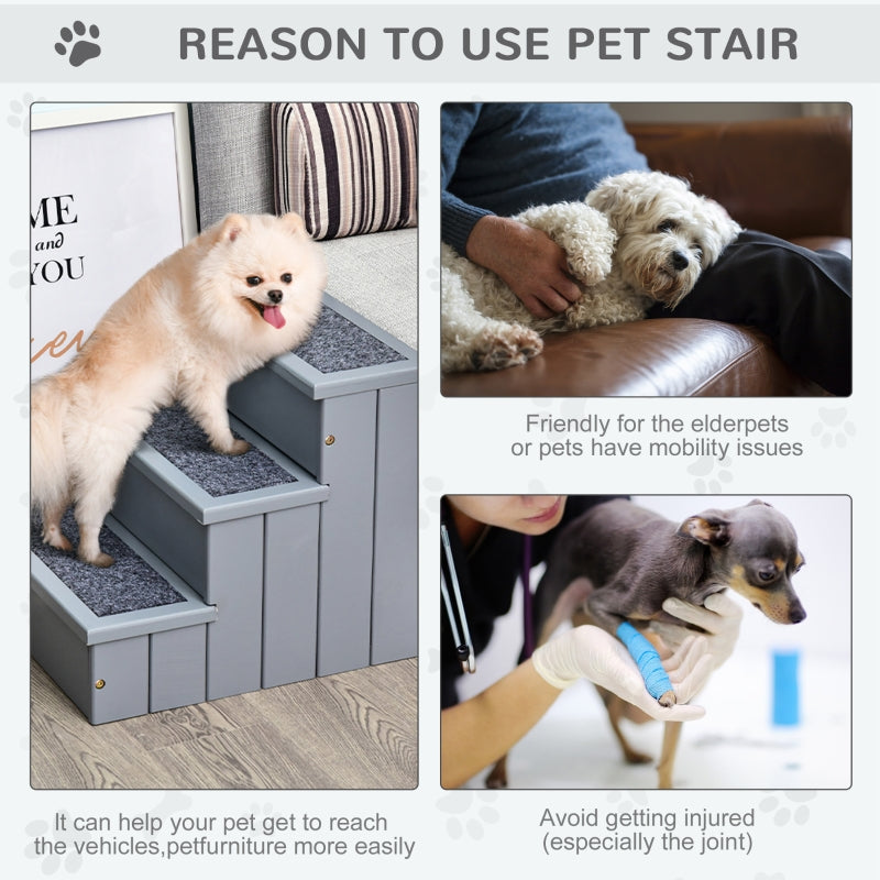 Dog Steps Pet Stairs, 3 Step Wooden with Storage, Grey