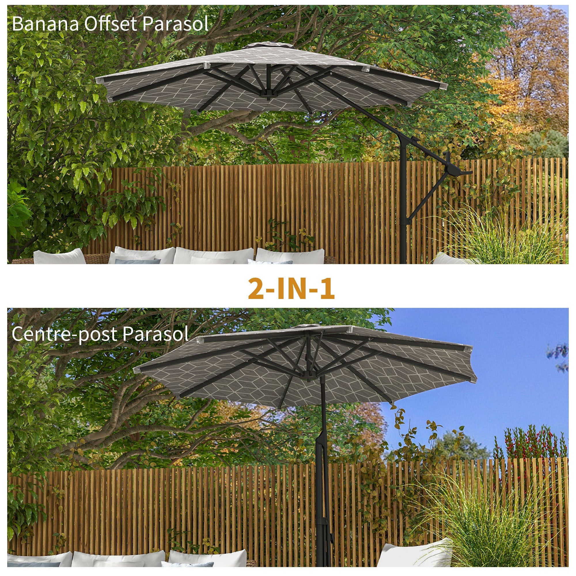 Convertible Cantilever Parasol, 3m, 360?? Rotation, Black and White