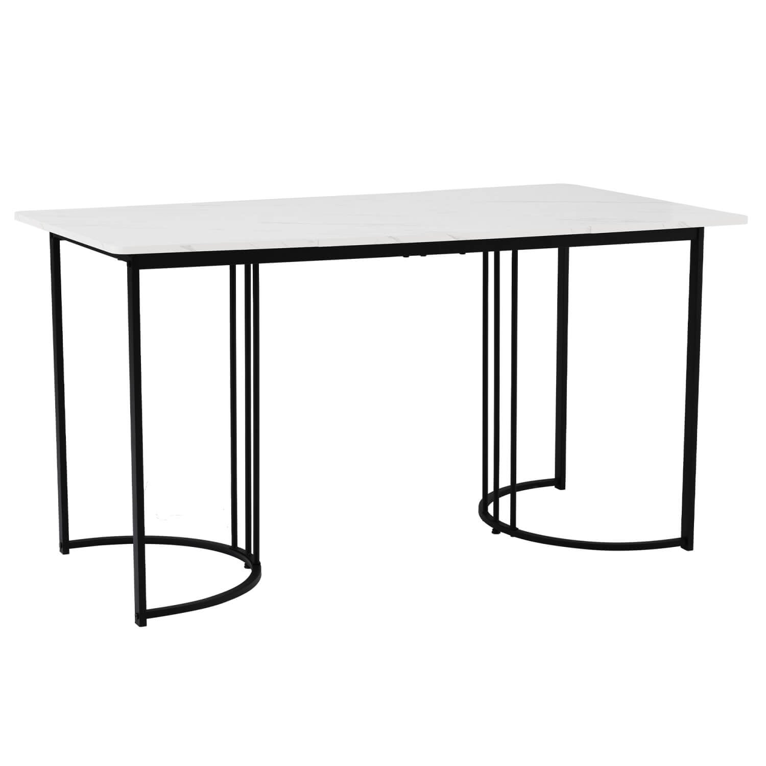 140×80cm Modern Dining Table – Rectangular Marble Effect Table with Metal Frame