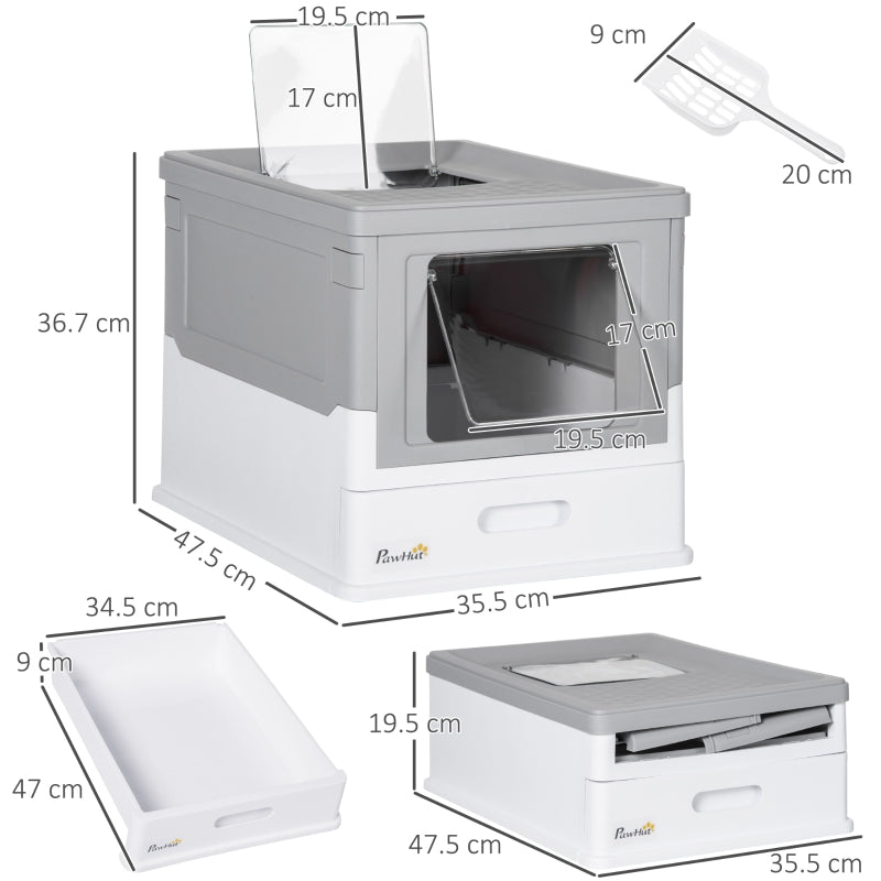 Hooded Cat Litter Box, Portable, Front Entry, Grey