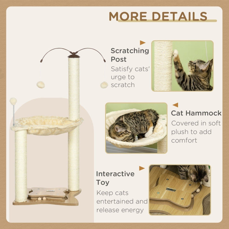Cat Tree, Scratching Posts, Hammock, Toy Ball - Beige