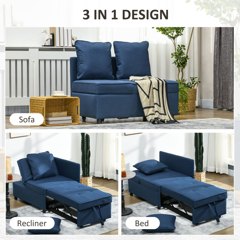 Convertible Single Sofa Bed, 3-in-1 Sleeper Chair, Blue