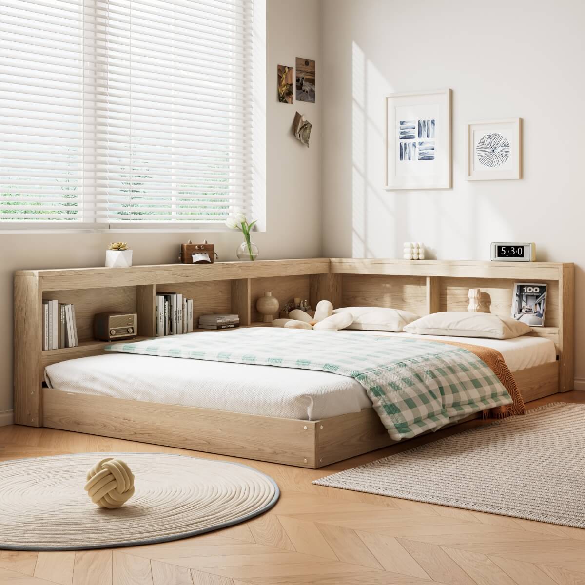 4FT6 Double Storage Bed – White Oak Bed Frame with Ample Storage