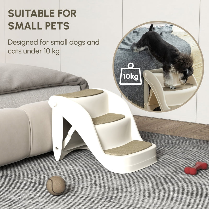 Foldable Pet Stairs 3-Step Portable Dog Steps with Non-slip Mats, Cream