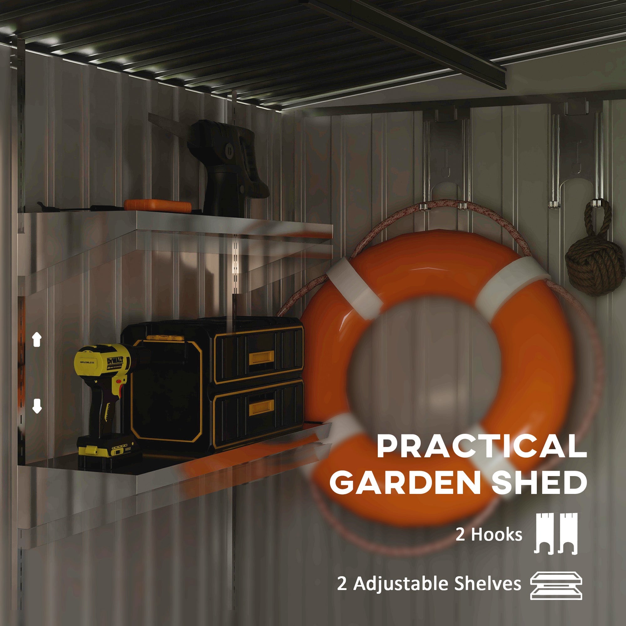 Galvanised Metal Shed, 7 x 5ft with Sliding Door - Dark Grey