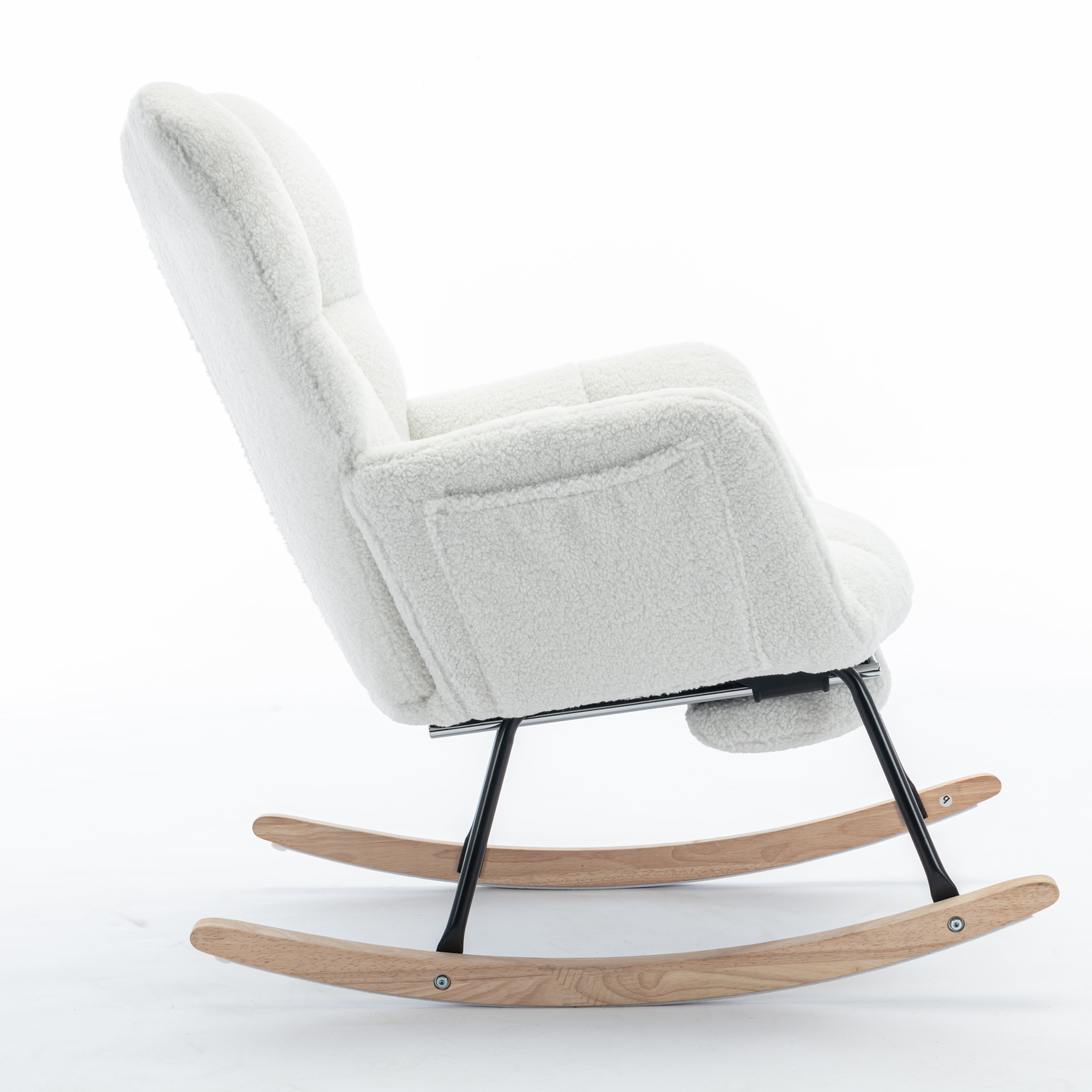 New Modern Teddy Fabric Tufted Upholstered Rocking Chair with Pull-Out Footrest, White