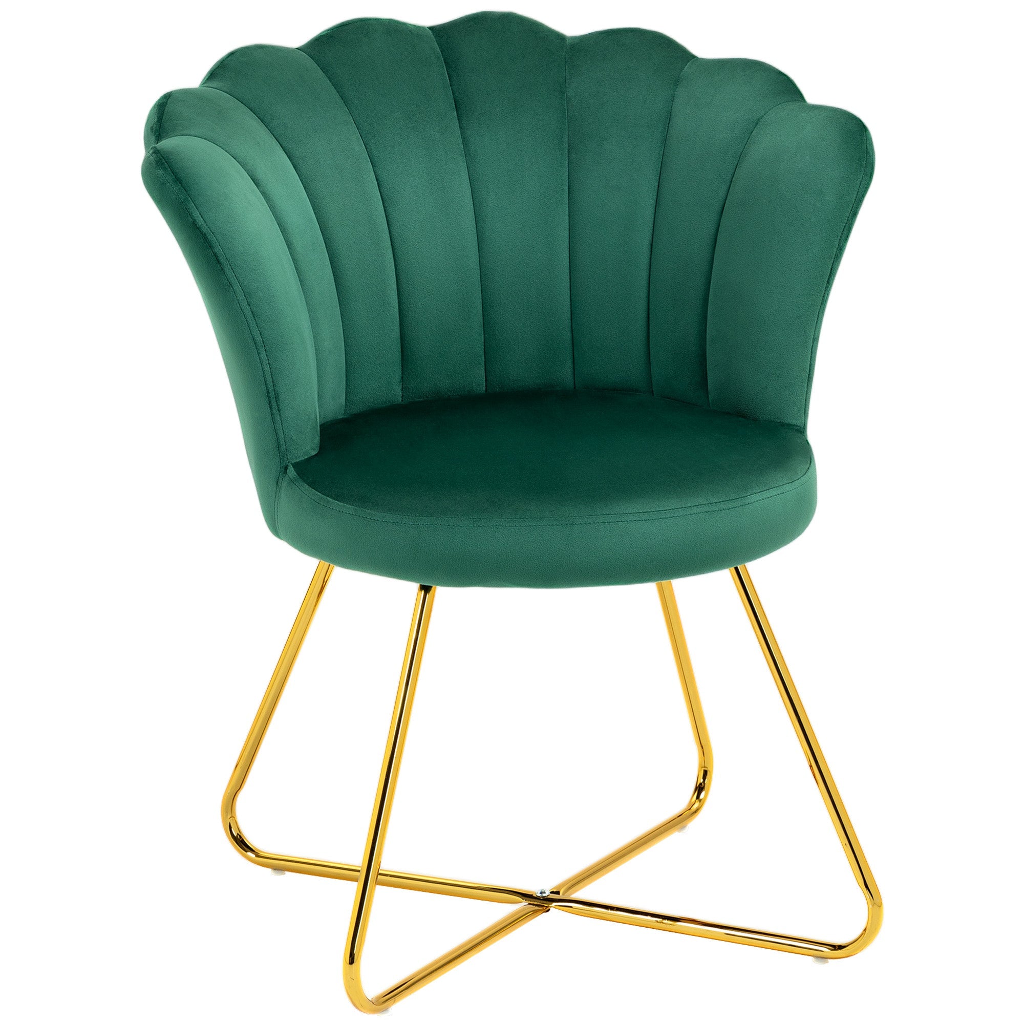 Velvet-Feel Accent Chair with Lotus Petal Design - Green