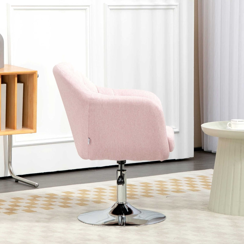 Swivel Accent Chair with Adjustable Height, Thick Cushion, Linen Fabric, Pink